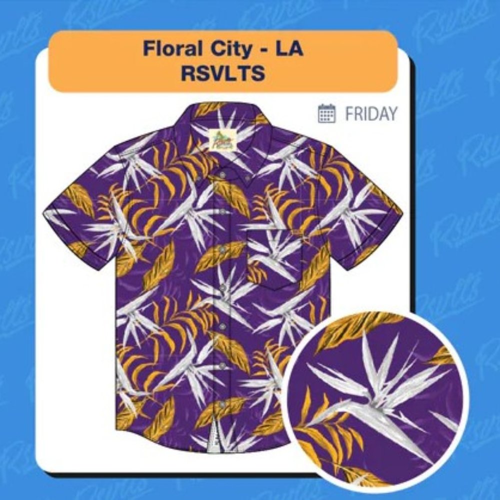 NEW 2023 Los Angeles Comic Con Exclusive RSVLTS LA Purple/Gold Floral City Men's